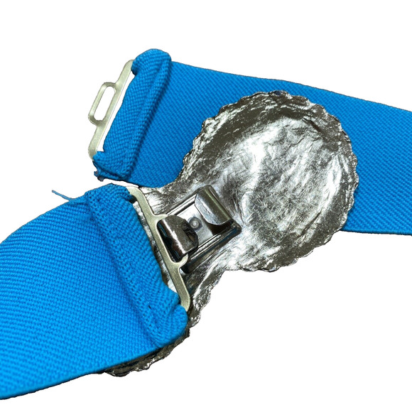 Vintage Blue Stretch Belt Massive Goldtone Rope Textured Twist Buckle 1980’s - Picture 7 of 8